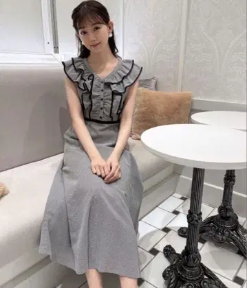 프로포션 바디 드레싱 체크 러플 플레어 원피스