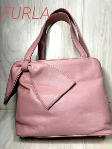 FURLA 리본 장식 핑크 가죽 핸드백