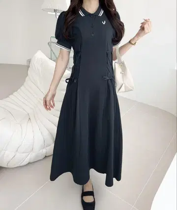 mily bilet 미위빌레트 카노코 가슴 자수 폴로 원피스 롱