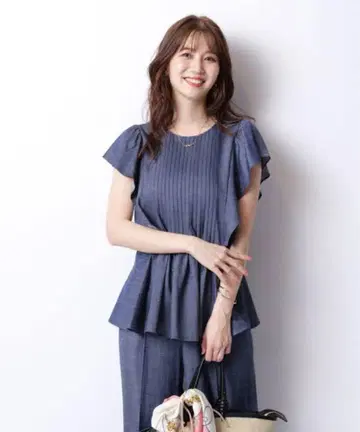 핀턱 튜닉 블라우스 저스길리티 데님 블루 M 사이즈