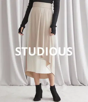 STUDIOUS 스테디 콤비 새틴 플리츠 스커트 (베이지) 1