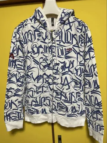 RVCA 그래픽 프린트 풀집업 후드티 S 화이트 x 블루