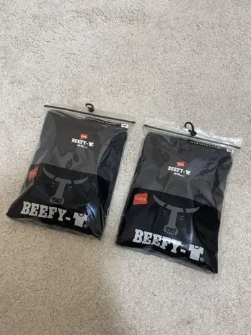Hanes BEEFY 무지 크루넥 티셔츠 블랙 2매 세트