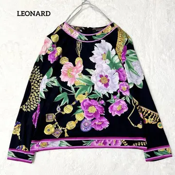 컨디션 최상 LEONARD 실크 혼방 꽃무늬 플라워 블라우스 트림 긴팔