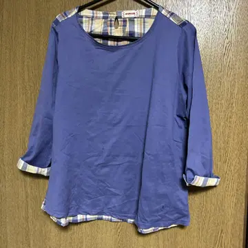 맥레거 L 보라색 체크 무늬 7부 소매 티셔츠