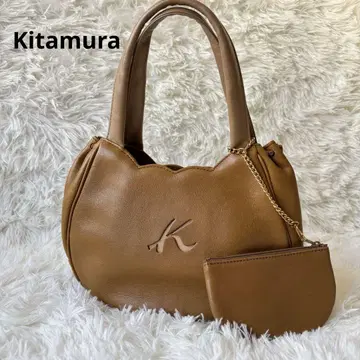Kitamura 키타무라 원형 핸드백 파우치 포함 카멜 브라운