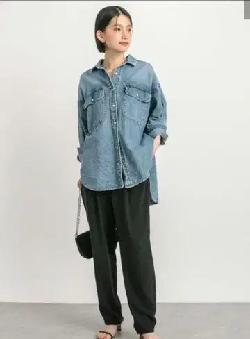 RIVE DROITE 일본제 스트레치 조젯 테이퍼드 팬츠 블랙 38