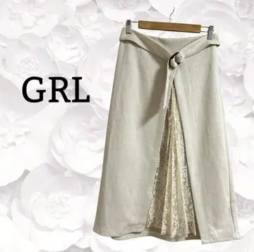 그레일 [GRL] 롱 스커트 [L] 크림 레이스 벨트 부착 허리밴딩