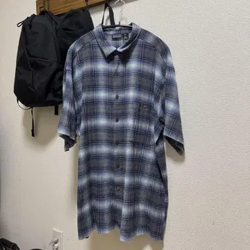 Patagonia AC 반팔 셔츠 XL 파랑 x 화이트 옴브레 체크 무늬