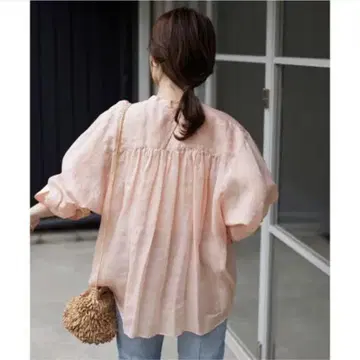 SLOBE IENA 핑크 셔츠 긴팔 라미 개더 셔츠