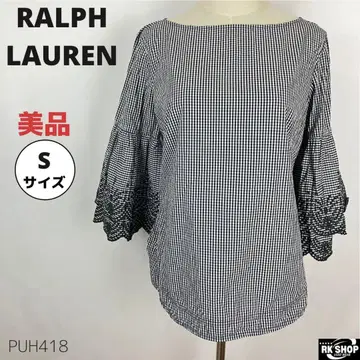 RALPH LAUREN 랄프 로렌 브라운 체크 무늬 볼륨 소매 S