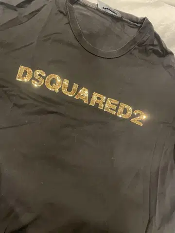DSQUARED2 블랙 티셔츠 L 남성용 블랙 골드 스팽글