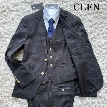 택 포함 새상품 CEEN 쓰리피스 비즈니스 정장 차콜 그레이 L