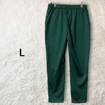 속기모 캐주얼 팬츠 센터 핀턱 은은한 광택 스트레치 그린 짙은 녹색 L