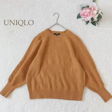 유니클로 퍼프 슬리브 크루넥 스웨터 오렌지 볼륨 소매 캐주얼