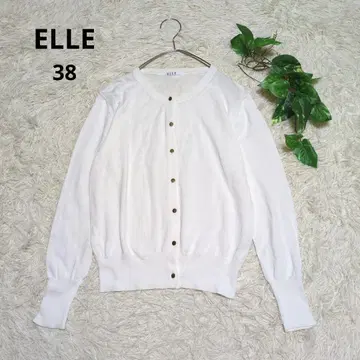 [ ELLE ] 엘르 크루넥 가디건 심플 코튼 냉방대책 화이트