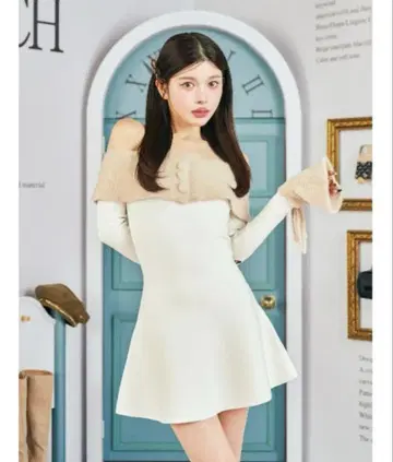 Darich 오프숄더 샤기 니트 미니 원피스