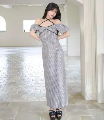 파이핑 체크 롱 원피스 다리치 darich