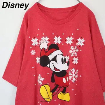 [크리스마스 디자인] Disney 미키 T셔츠 애니메이션 캐릭터 빨간색