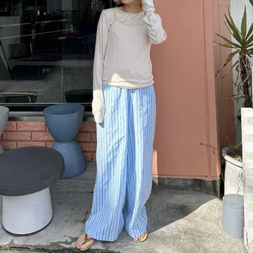 PILIT 스트라이프 파자마 팬츠 빅 포켓 롱 Tee 롱 T