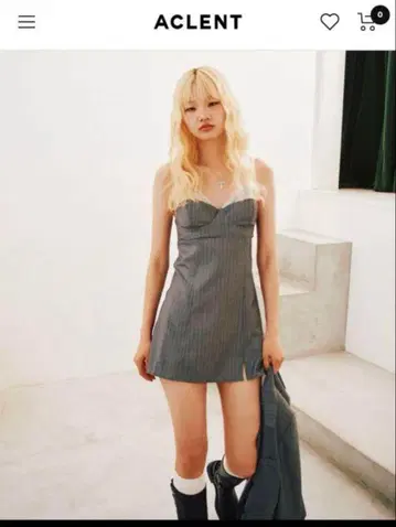 aclent 스트라이프 슬리브리스 미니 원피스 새상품