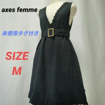 미사용 택 포함 axes femme 밑단 레이스 원피스 멜빵 스커트 블랙