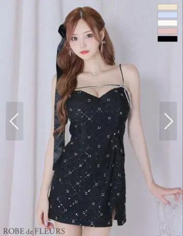 [ ROBE de FLEURS ] 블랙 비즈 장식 미니 슬립 드레스