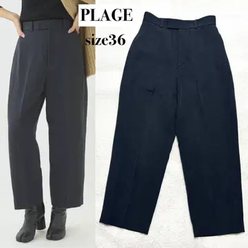 새상품급 PLAGE 2021 린넨 혼방 라운드 테이퍼드 팬츠 네이비 36