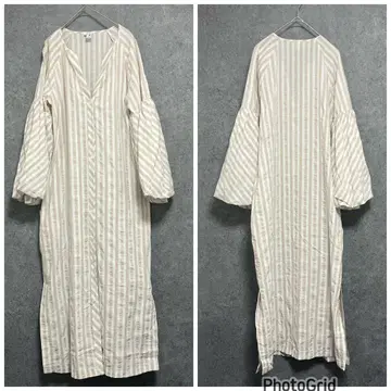 유러피안 컬쳐 벌룬 롱 원피스 린넨 이탈리아제 S