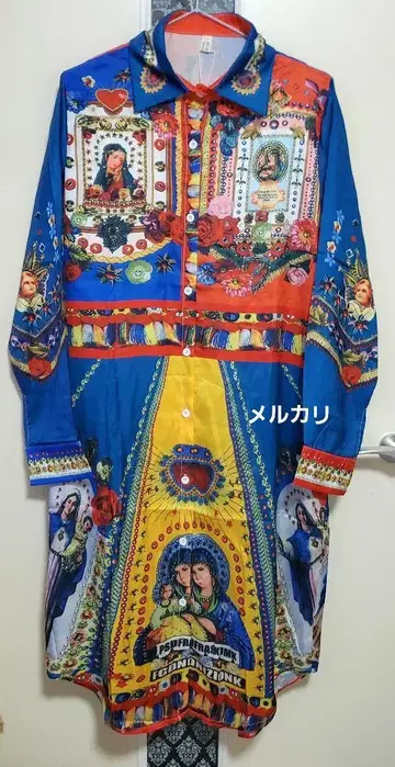 에스닉 부처 마리아 천사 성모 컬러풀 셔츠 원피스 긴팔