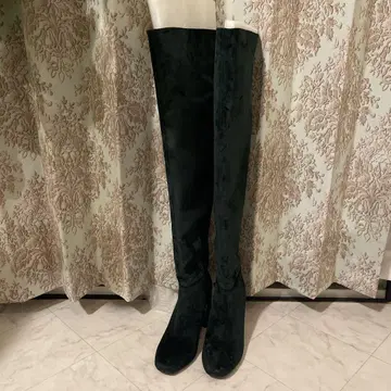 다크 그린 니하이 부츠 스웨이드풍