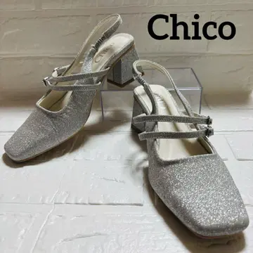 [새상품급] chico 스퀘어토 벨트 뮬 실버 라메 S / 23cm