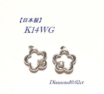 [일본제] K14WG 꽃 모양 귀걸이 다이아몬드 0.02ct