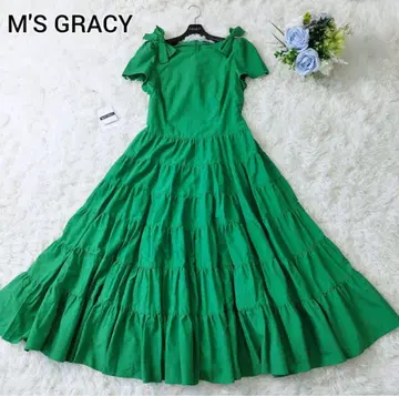 2023 m's gracy 리본 티어드 원피스 그린