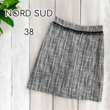 NORD SUD 트위드 스커트 사다리꼴 프린지 무릎 기장 38