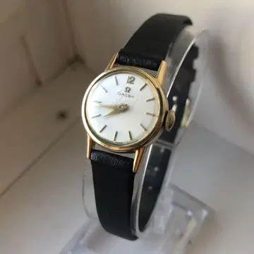 [작동] OMEGA 수동 와인딩 시계 화이트 다이얼 골드 가죽 밴드