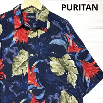 90년대 PURITAN 네이비 택 퓨리탄 레귤러 카라 아로하 셔츠