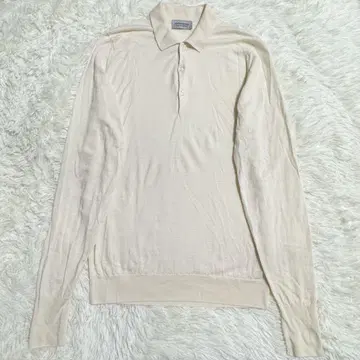 JOHN SMEDLEY 니트 피케 셔츠 M 아이보리 긴팔 메리노울