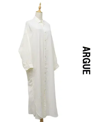 B497/22AW ARGUE 플러터 롱 셔츠 원피스 린넨 화이트