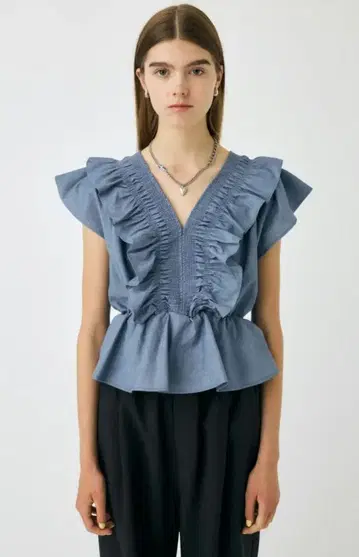 moussy SHIRRING RUFFLE PEPLUM 상의 BLU