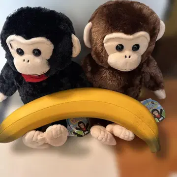 놀자 침팬포이 봉제 인형 세트 블랙 & 브라운 세트 바나나 포함