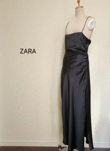 ZARA 새틴 사이드 깊은 슬릿 캐미 드레스 원피스 롱 블랙 해외 S