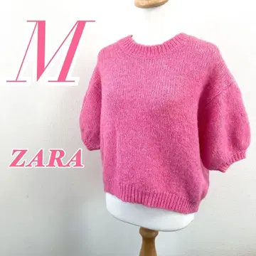 ZARA 자라 핑크 오부 소매 니트 M 모헤어풍 걸리시 폴리 아크릴