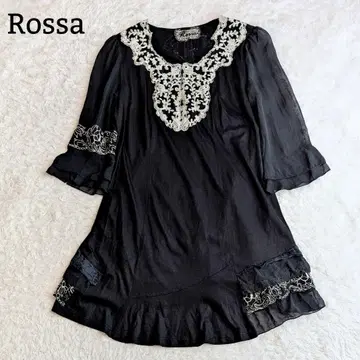 ROSSA 임포트 ROSSA 레이스 자수 튜닉 꽃무늬 티어드 블랙 M
