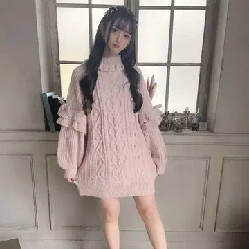 [ 허니시나몬 ] 소매 프릴 니트 원피스