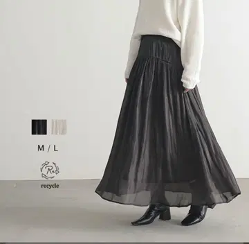 for/c 새틴 플레어 롱 스커트 블랙 M