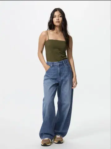 길이 포장 있음 22 BLUE UNIQLO 배기 커브 청바지