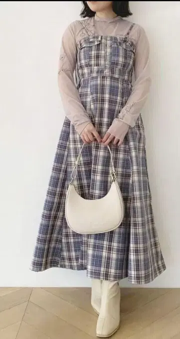 dazzlin 백 오픈 데님 캐미 원피스 체크 dazzlin