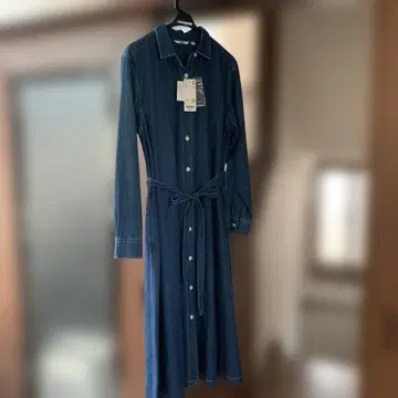 유니클로 데님 긴팔 셔츠 원피스 허리 리본 포함