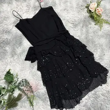 [ ZARA woman ] 실크 100% 블랙 프릴 스트랩 드레스 스팬